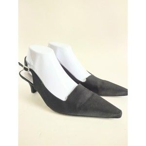 Y2K Kitten Heels Antonio Melani Formal Black Pointed Toe Slingback Size 9.5 M